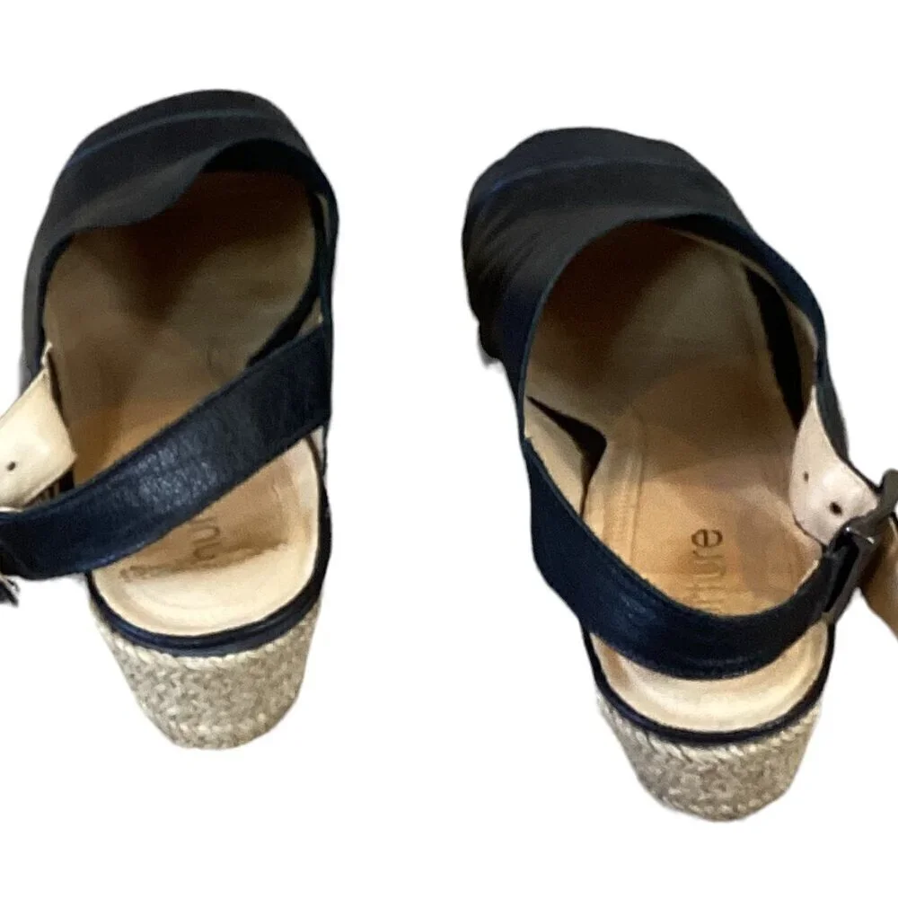 Nurture Mylene Leather Espadrille‎ Wedge Sandals Open Toe Sz 6M Black #280D